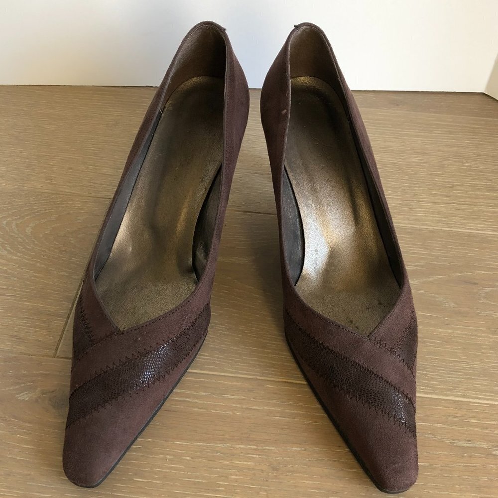 Marian Pointed Toe 3" High Heel Suede Shoes Brown Made in Spain Size 40